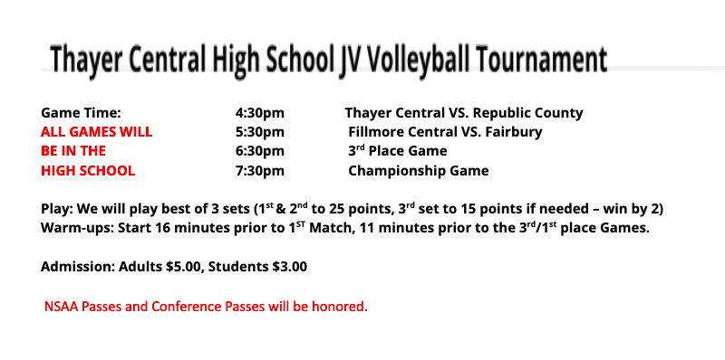 Thayer Central JV Volleyball Tournament Information