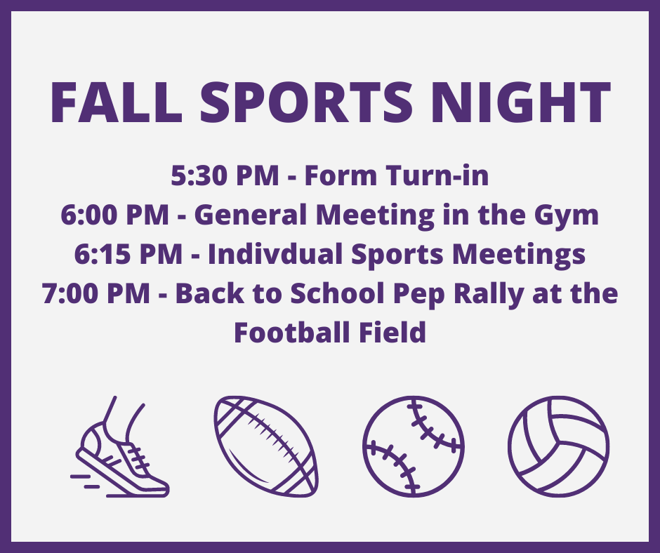 Fall Sports Night 5:30 PM at the High School 