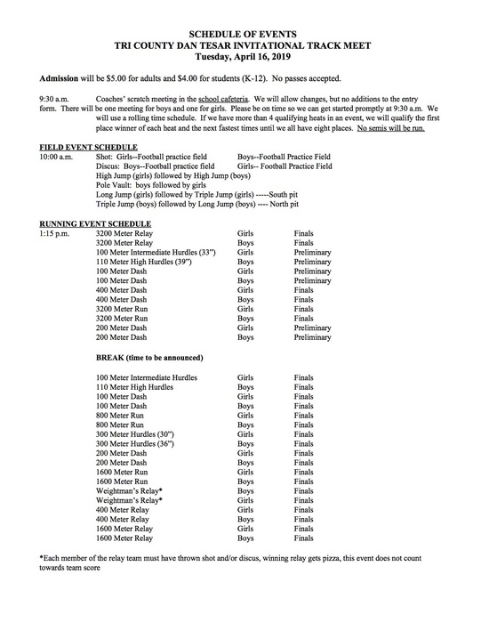 Tri County Schedule of Events