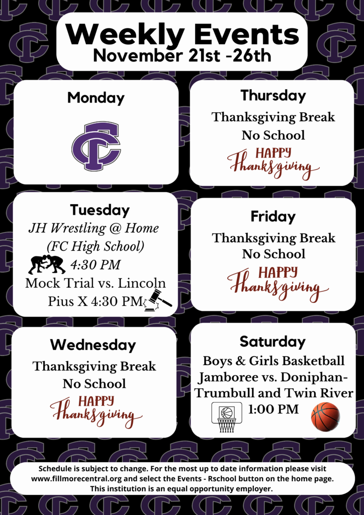 Weekly Events November 21st - 26th #FCPantherProwl