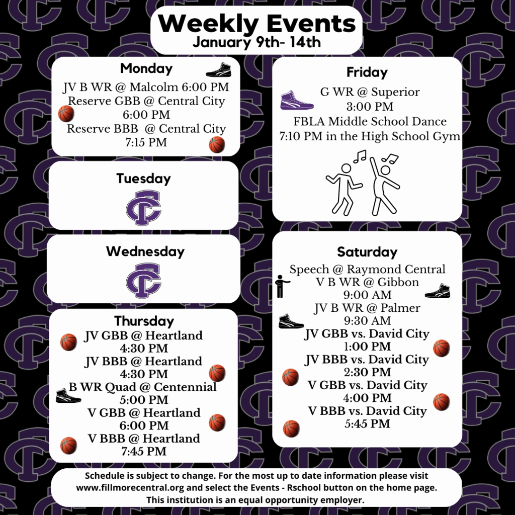 Weekly Events January 9th-14th #FCPantherProwl