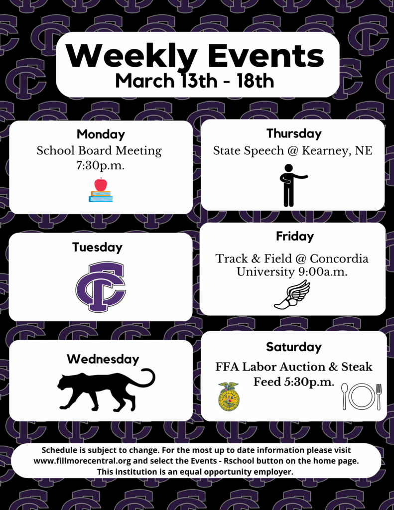 Weekly Events March 13th - 18th #FCPantherProwl